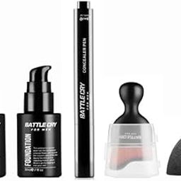 Battle Cry Men's Makeup Kit | Primer, Foundation, Concealer Pen & Application Tools | All-in-One Grooming Kit for Flawless Skin | Face Makeup Kit for Men (Dark)-image-46