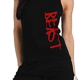 Women's Sleeveless Cotton Workout Outfits High Waist Running Shorts, Gym, Yoga Sports Printed Tank Top & Shorts Sets L251 0003_BLK_1010_BLK (30)-image-66