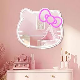 Anime Mirror Vanity, Neon Sign Stuff Room Decor, Neon LED Wall Mirror, Vanity Mirror with Remote for Makeup Mirrors, Bedroom, Teen Girl Children Gift for Birthday Christmas Halloween Thanksgiving-image-12
