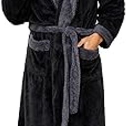 Mens Robe Big and Tall with Hood,Full Length Plush Robe for Men Long Fleece Bathrobe, Black/Dark Grey, XX-Large-3X-Large-image-48