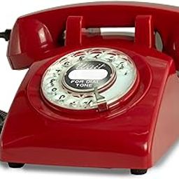 Opis 60s Cable with Classic United States Rotary Dial Inlay: Designer Retro Phone/Rotary Dial Telephone/Retro Style Phone/Vintage Telephone/Classic Desk Phone with Rotary Dialler (Red)-image-1