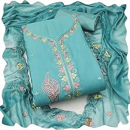 manvaa Women'S Sea Green Unstitched Thread Sequence Embroidery Pure Cotton Silk Dress Material (MSMFC11561D)-picture-19