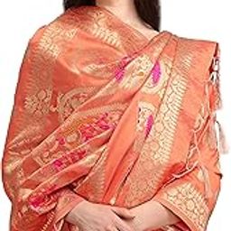 Women's Woven Banarasi Silk Zari Dupatta/Chunni, Width 1 Meter, Length 2.5 Meter (OM-DT-05-PEACHA)-1