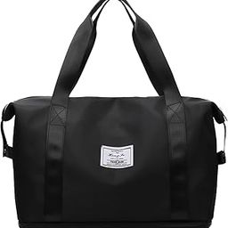 Large Travel Luggage Duffel Bag with Wet Clothes Compartments, Foldable Sports Duffel Bag Fashion Travel Bag with Expandable Space (Black)-image-50