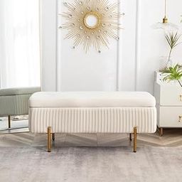 Gaimrao! Bedroom Bench Velvet Ottoman Soft Indoor Bench with Golden Finished Legs for Living Room, Entryway Colour. (Beige)-image-20