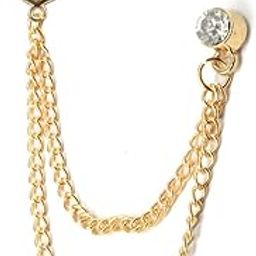 Vintage Gold Crystal Music Note Chain Lapel Pin Tie Chain Lapel PinCollar Pin Shirt Stud Gold Alloy Brass Crystal Brooch For Men And Boys-image-78