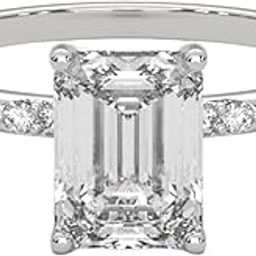 2 ct Emerald Cut Moissanite Ring for Women Girls, 18k Gold Plated Solitaire Marie Pave Design, Elegant Engagement Jewelry Gift for Her Birthday Anniversary Valentines-image-2