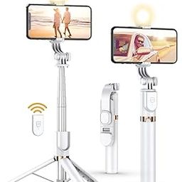 Selfie Stick Tripod with Wireless Remote, 46'' Cellphone Selfie Stick Tripod with LED Fill Light, for iPhone 16/15/14/14 pro/13/13 Pro/12/11/11 Pro/XS Max/XS/XR/X/8/7 and Android Smartphone(Upgrade)-image-69