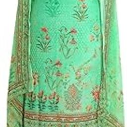 Pakistani Style Pure Lawn Cotton Salwar Suit Material With Heavy Embroidery For Women(Free Size) (GREEN)113-image-1
