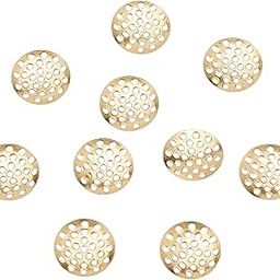 LiQunSweet 200Pcs Brass Brooch Pendant Finger Ring Brooch Sieve Findings Perforated Disc Settings Flat Round for DIY Disc Dangle Drop Earrings Making Supplies - 14mm-picture-10