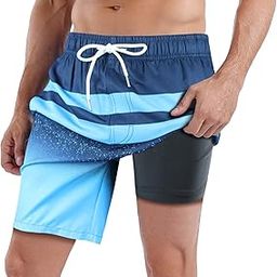 Mens Swim Trunks with Compression Lined 7'' Swim Shorts Quick Dry Swimwear Boardshorts with Boxer Brief Liner-image-32