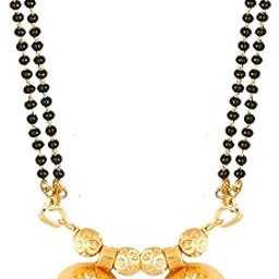 2 Vati Wati Mangalsutra For Women Girls Ladies Temple South Indian Traditional 1 Gram Gold Stylish Maharashtrian Long Chain Double Mangal sutra Pendant Tanmaniya Black golden Nallapusalu Chains-image-93