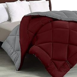 JaipurFabric® Microfiber 300 GSM Solid Double Bed Reversible AC Comforter/Blanket for Winter/Quilt/Duvets (84" X 93"), Maroon-Grey-picture-4