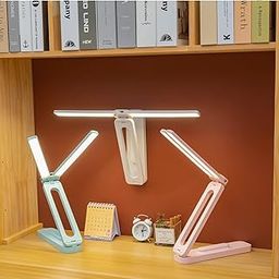 Plastic Double Head Desk Lamp With Large Lighting Range, Mini Lamp For Small Spaces, Rechargeable Foldable And Portable Desk Lamp With Usb-C Cable For Travelling, Led, White-1