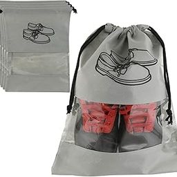 Non-Woven Travel Shoes Bag Set of 4 | Durable Shoes Cover Bag with Drawstring & Transparent Window | Shoes Bags for Storage & Travel | 43 x 30 CM | Grey-image-28