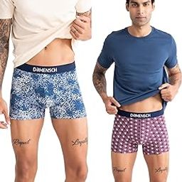 Pack of 2 Regular Fit Printed Cotton Blend Trunk Anti-Bacterial Moisture Wicking Breathable Microfibre Waistband Stretchable Deo-Cotton Trunk for Men - Dune Brown, Nightfall Gray - 2XL-54