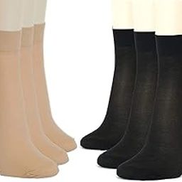 Women's & Girls 6 Pairs Pack 3 Pair Skin Color- 3 Pair Black Color Premium Sun Protection Nylon Ankle Thumb Socks, Ultra-Thin Nylon Socks for Women/Girl's (6)-image-58