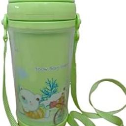 PUTHAK Cute Water Bottles with Straw for Kids Girls Boys, BPA FREE Leak Proof Flip Top Lid & Silicone Sipper & Soft Carry Neck Strap, 500ml (Cartoon Printed) (Green)-picture-14