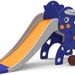 Amazon Brand - Solimo Modern Unicorn Slide-Junior for 2-5 Year Kids| Indoor Outdoor SlideIwith Basketball RingIEasy to CleanIRounded EdgesIEasy AssemblyISmall 42 X 62 X 75cmIBlue&Orange-21
