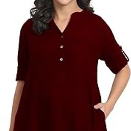 ARF ANGOORI FASHION Women Short Kurti |Solid Top, Tunic for Women| Plus Size Top for Women Rollup Sleeves| Short Kurta for Women with Pockets & Side Slit(S-7XL)-picture-21