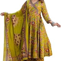 Women Printed Anarkali Kurta and Pant Set with Dupatta-image-9
