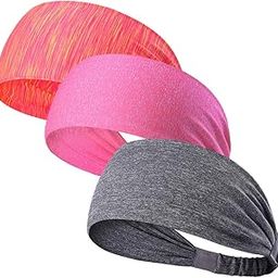Dress Cici Sports Headband Yoga Sweatband Moisture Wicking Headband For Running 3Pcs, Orange+Pink+Gray, One Size-image-32