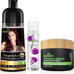 Herbishh Colour Shampoo Burgundy 500mL + Flower Oil Fragrant Hair Oil 60mL + Argan Oil & Pro Keratin Hair Mask 150mL-46
