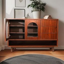 DecoVeda Mid-Century Modern Sideboard Cabinet/Shoe Rack Teak Board 2-Door and 3-Drawer for Living Room-image-9