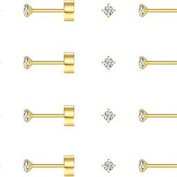 8 Pairs Tiny Flat Back Earrings for Women Men 14K Gold Plated Surgical Stainless Steel Stud Earrings Set Cubic Zirconia Cartilage Earring Hypoallergenic Piercing Jewelry, 2-4mm-image-59