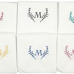 cotton handkerchief for girls or women with silk embroidery of initials/monogram design hanky multicolor handkerchief (Pack of 6)-image-59
