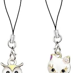ONCRO® Lucky cute Penguin Hello Kitty | Kitten cat | Owl puppy dog 101 Dalmatians metal enamel Pendant Phone Charms cute for girls hanging Keychain bracelet Black Portable (Cat & Owl Pair)-image-92