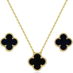 salve Clover Pendant Necklace and Stud Earrings Set for Women | Anti-Tarnish Stainless Steel Jewellery Set for Girls | Fashion Accessories Gift Set for Her | Durable, Hypoallergenic, and Long-Lasting Necklace and Earrings Jewellery Set-picture-26