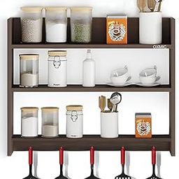 OXMIC Wooden Wall Kitchen Rack Wall Mounted Racks, Organizer, Shelf for Kitchen Storage Boxes Wooden Wall Shelf (Brown)-23