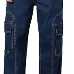 the souled store Denim: Blue Men and Boys Buttoned Solid Cotton Straight Fit Cargo Jeans-picture-44