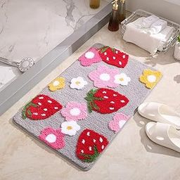 Roseate Strawberry Super Soft Anti Skid (40x60 cm) Super Absorbent Mats Microfibre 2000 GSM Mat for Bathroom/Bedroom/Kitchen/Door Mat/Floor Mat (Grey) Pack of 1-12