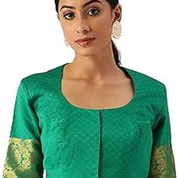 Women's Brocade Elbow Length Sleeves Golden Kanjivaram Border Saree Blouse-image-15