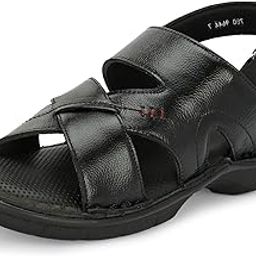 Men's Black Leather Open Toe Comfort Sandals with Slip On Closure-picture-14
