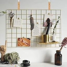 Pikify Rectangular DIY Steel Grid Photo Frame for Wall, Multi Functional Creative Clip Holder Mesh Grid-(Package: 1x[45 X 65 cm] Frame with 2xBaskets and 1xTray, Gold)-image-39