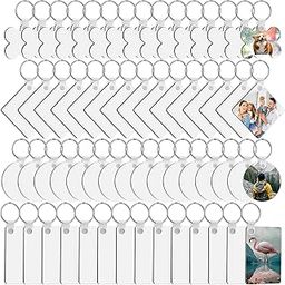 120Pcs Sublimation Keychain Blanks Bulk, DIY MDF 4 Shape Sublimation Blank Keychain with Keyrings, unisex-adult Double-Sided Printed Heat Transfer Keychain, White-picture-53
