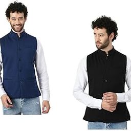 Men Waistcoat Nehru/Modi Jacket for Winter (Pack of 2) Navy Blue::Black-image-116