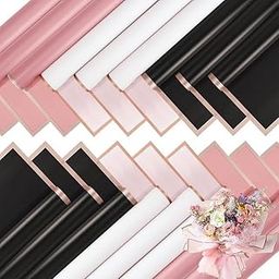 Geek Arts 10 Sheet Floral Wrapping Paper Pink Black White Waterproof Flowers Bouquet Packaging Paper with Gold Border Double Sided Florist Packaging Paper for Wedding Birthday Flower Shop DIY Craft-image-77