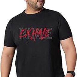 Men's Black Printed Round Neck Regular Fit Plus Size T-Shirt-image-77
