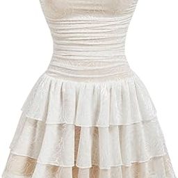 Women's Strapless Tiered Ruffle Short Tube Dress Ruched A Line Swing Cocktail Dresses-image-9
