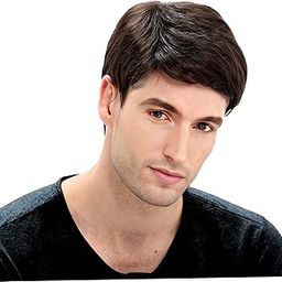 OSEN Dark Brown 12-inch Synthetic Straight Short Hair Wig for Men's Cosplay Costume Hair Extension 2 wig cap-image-87