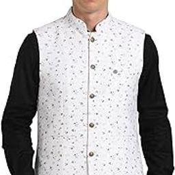 Men White Polycotton Printed Nehru Jacket||Party Jacket-image-2
