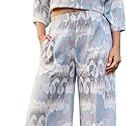 vibe vision 2-Piece Women's Co-ords Set - Viscose Rayon Shirt Collar 3/4 Sleeve Regular Fit Casual Shirt & Trousers Printed Design-picture-14