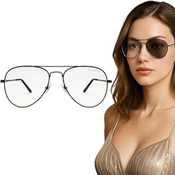 Aviator Photochromic Lenses | Lightweight Adjustable Frame | Smart Clear To Dark Changing Glasses | Day Night Transition Shades | UV Protection Sunglasses | Unisex | Metal Black 55-image-41