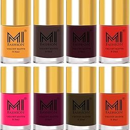 MI FASHION Velvet Matte Nail Paint Combo Sets Multicolors Non-Stop, Rain Or Waterproof Harmful Toxic Free Top Coat 9.9ml Each (Pack-8)-image-86