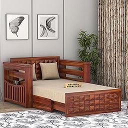 Roliwal Furniture Solid Sheesham Wooden Sofa Cums Bed With Mattresses For Living Room | Rosewood 2-Person Sofa Cums Bed For Bedroom Without Pillow (Honey B, 2 Seater)-image-13