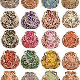 Women's POTLI BAG FOR WEDDING (MULTICOLOR COMBO) Velvet Bliss Potli Set Heritage Charm Bundle Royal Grace Pack Eco Luxe Bags Festival Favor Golden Glow Gift Regal Touch Collection Treasure Pouch-54